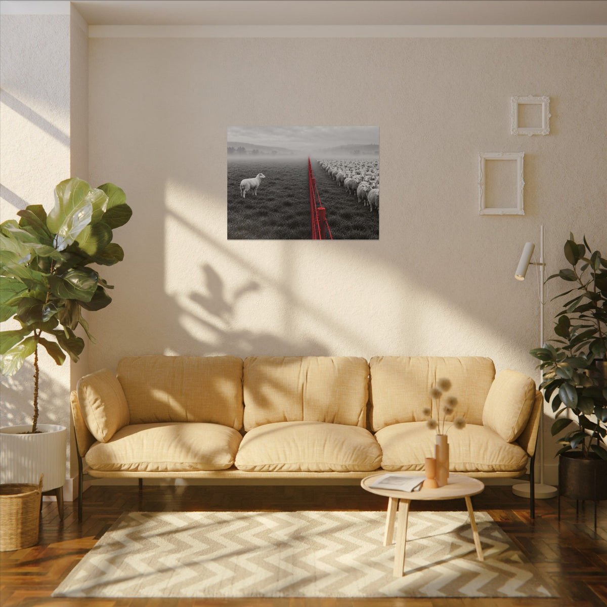 Lone Lamb - Black and White Wall Art | Canvas (Landscape)