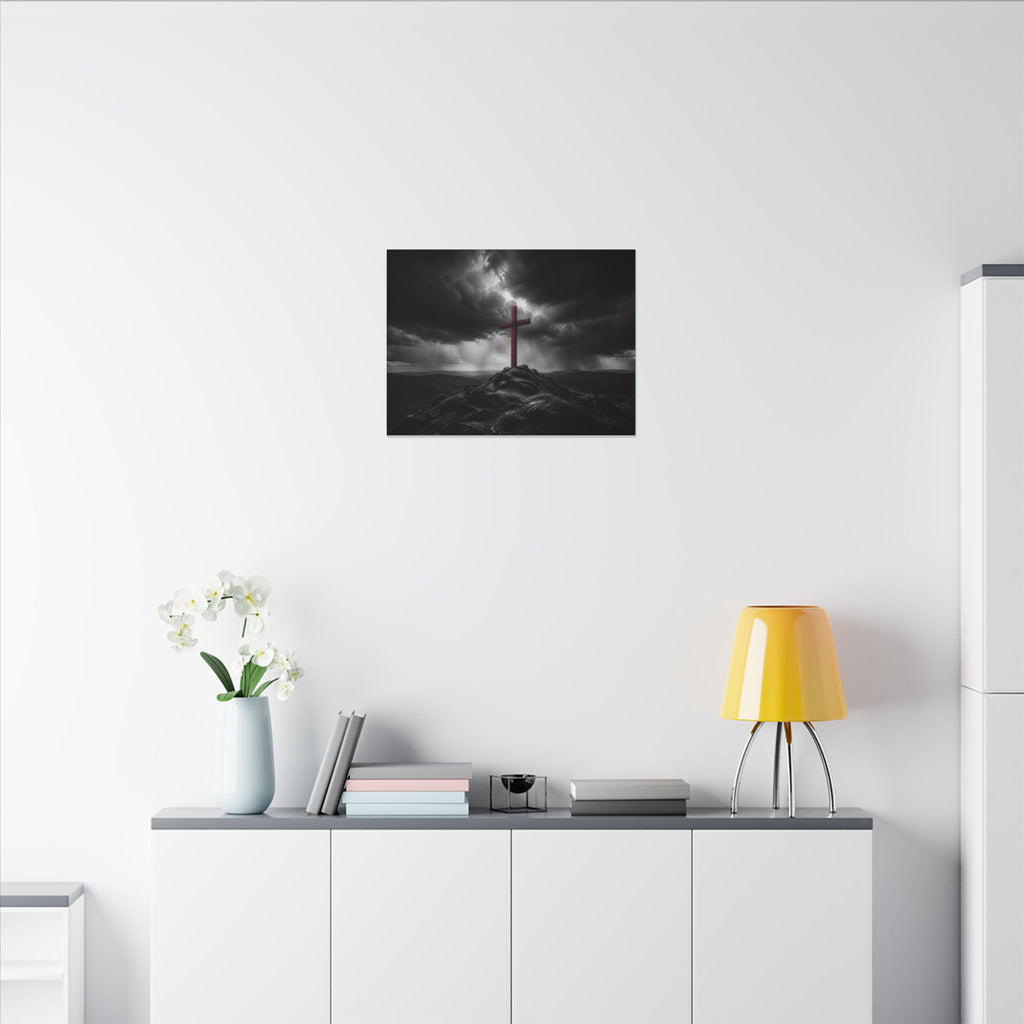 Red Cross in the Storm - Christian Cross Wall Art | Canvas (Landscape)