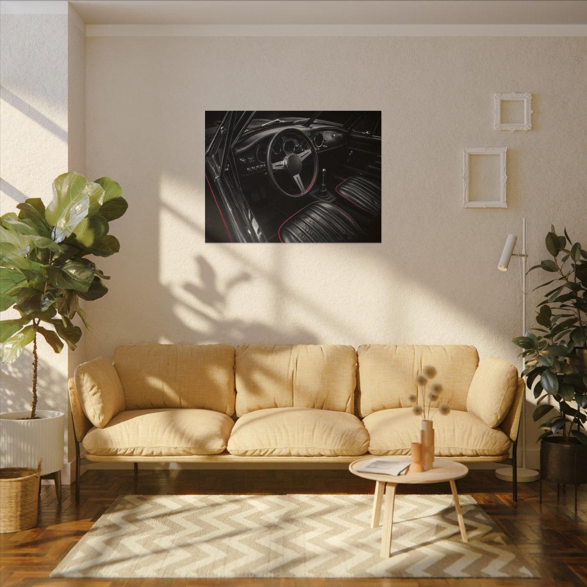 Red Stitch Cockpit - Classic Car Interior Wall Art | Canvas (Landscape)