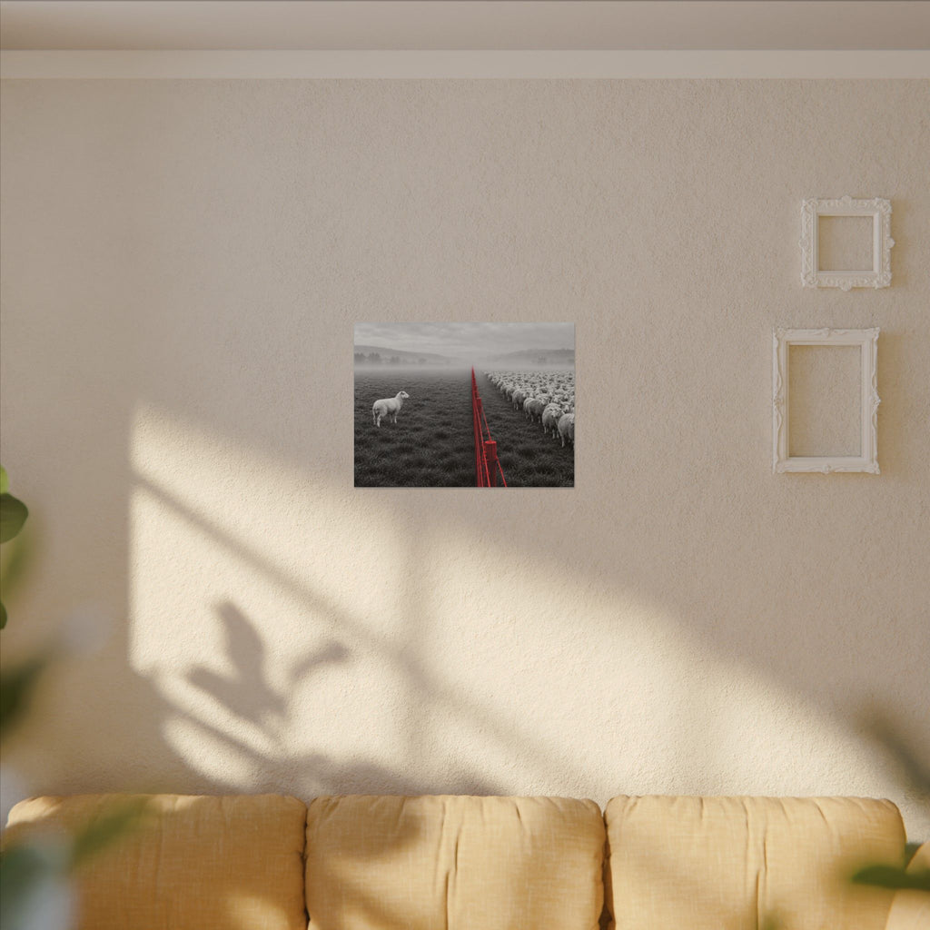 Lone Lamb - Black and White Wall Art | Canvas (Landscape)