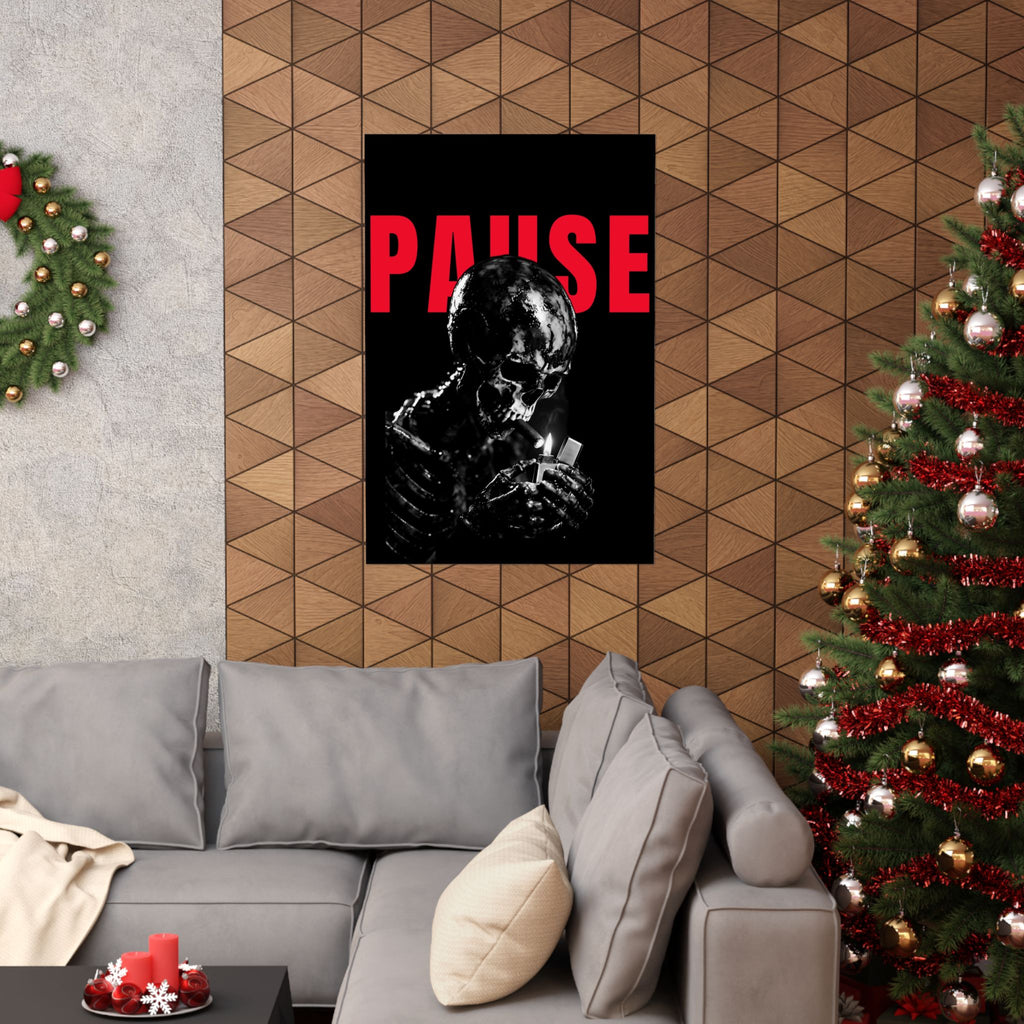 Pause - Smoking Skeleton Wall Art, Dark Gothic Man Cave | Matte Poster