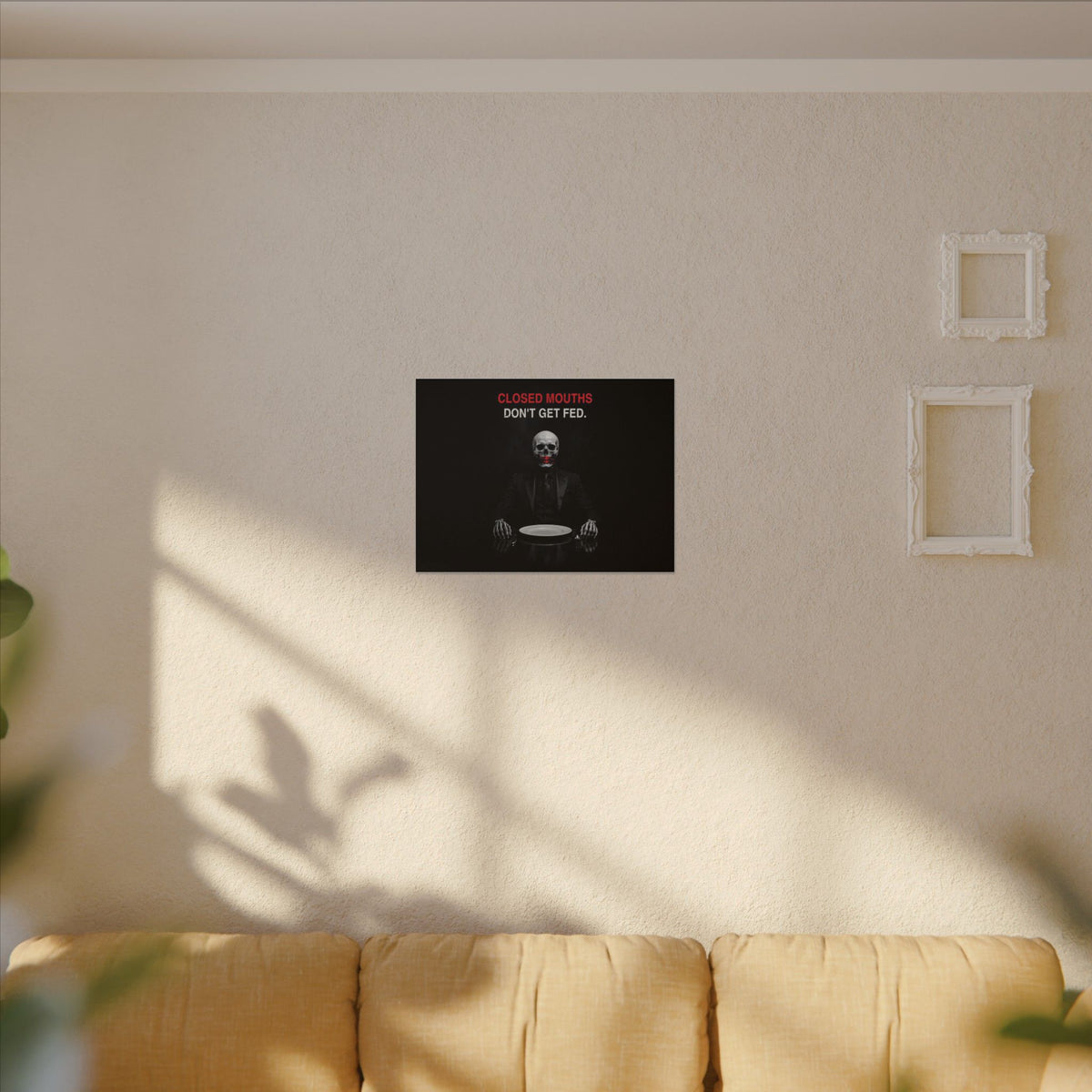 Closed Mouths - Dark Humor Wall Art | Canvas (Landscape)