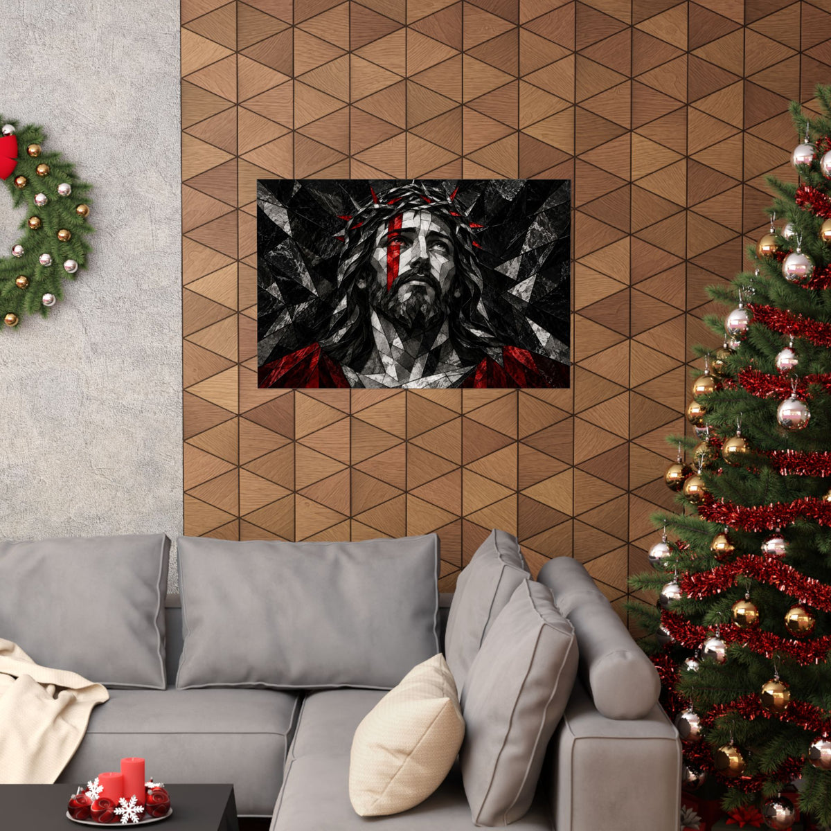 Stained Glass Christ - Christian Wall Art | Matte Poster (Landscape)