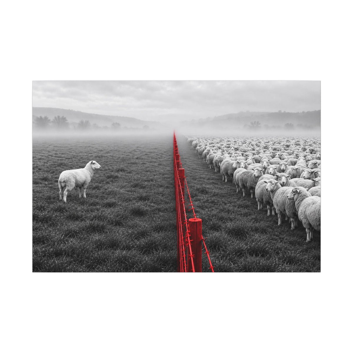 Lone Lamb - Black and White Wall Art | Canvas (Landscape)
