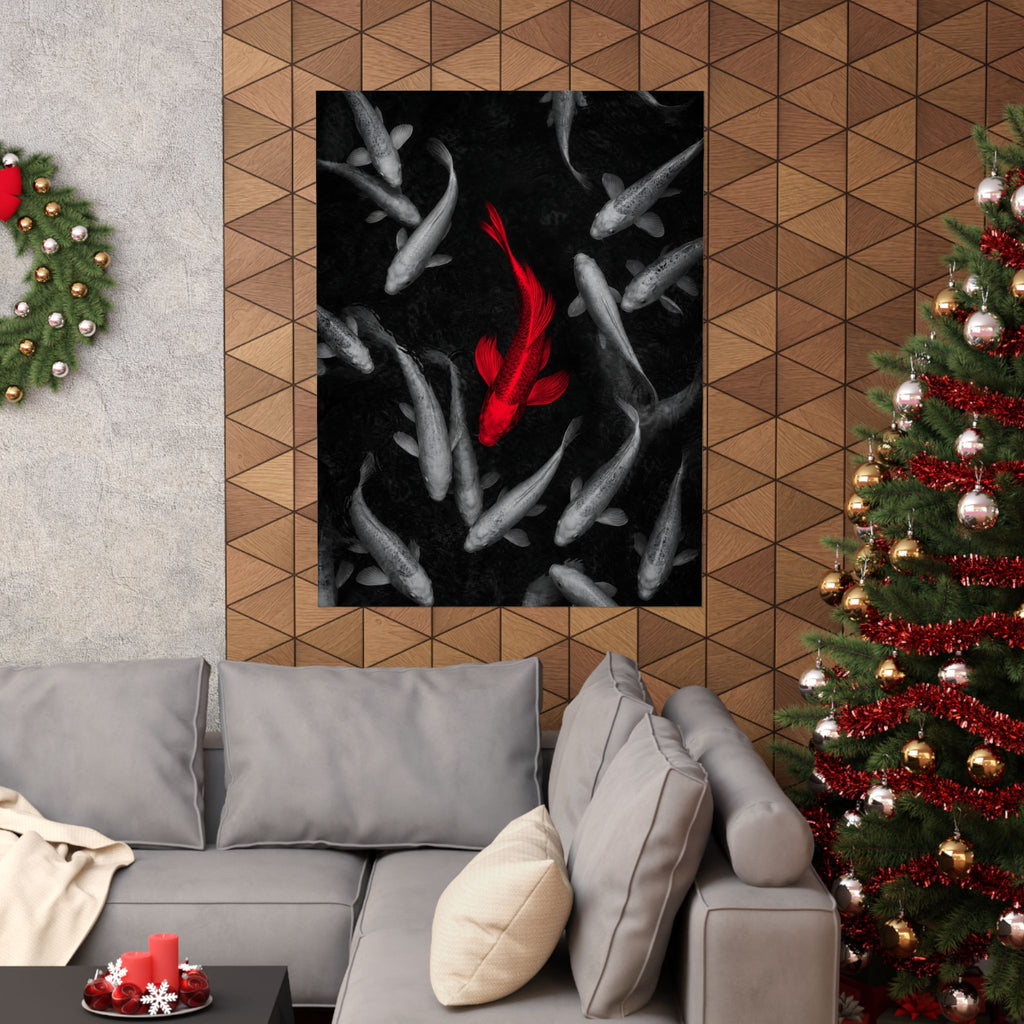 The Red Koi - Red And Black Wall Art | Matte Poster