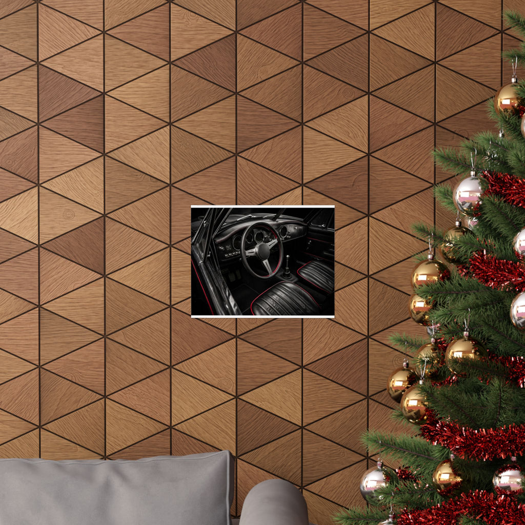 Red Stitch Cockpit - Classic Car Interior Wall Art | Matte Poster (Landscape)