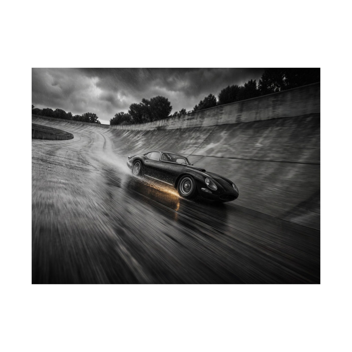 Banked in the Rain - Race Car Wall Art | Matte Poster (Landscape)