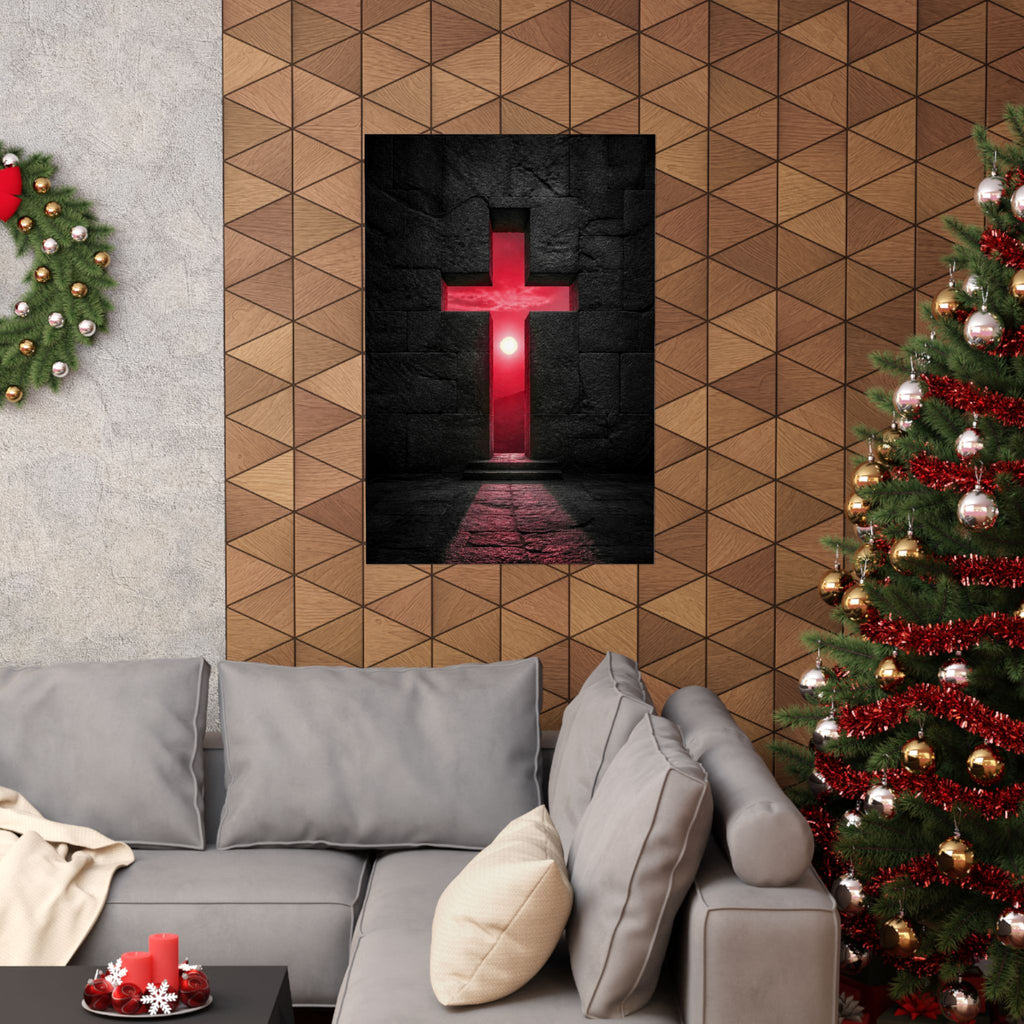 Light Through Stone - Modern Cross Wall Art | Matte Poster