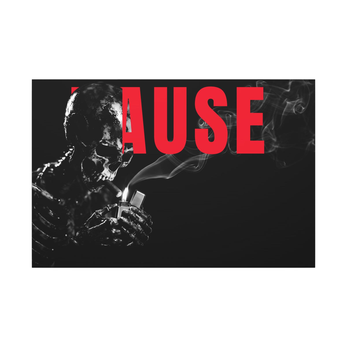 Pause (Landscape) - Smoking Skeleton Wall Art, Dark Gothic Man Cave | Canvas