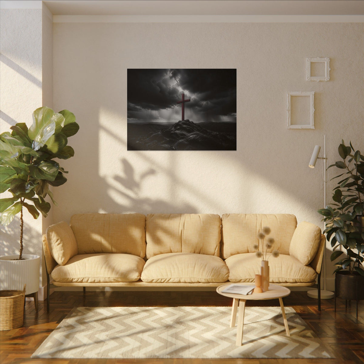 Red Cross in the Storm - Christian Cross Wall Art | Canvas (Landscape)