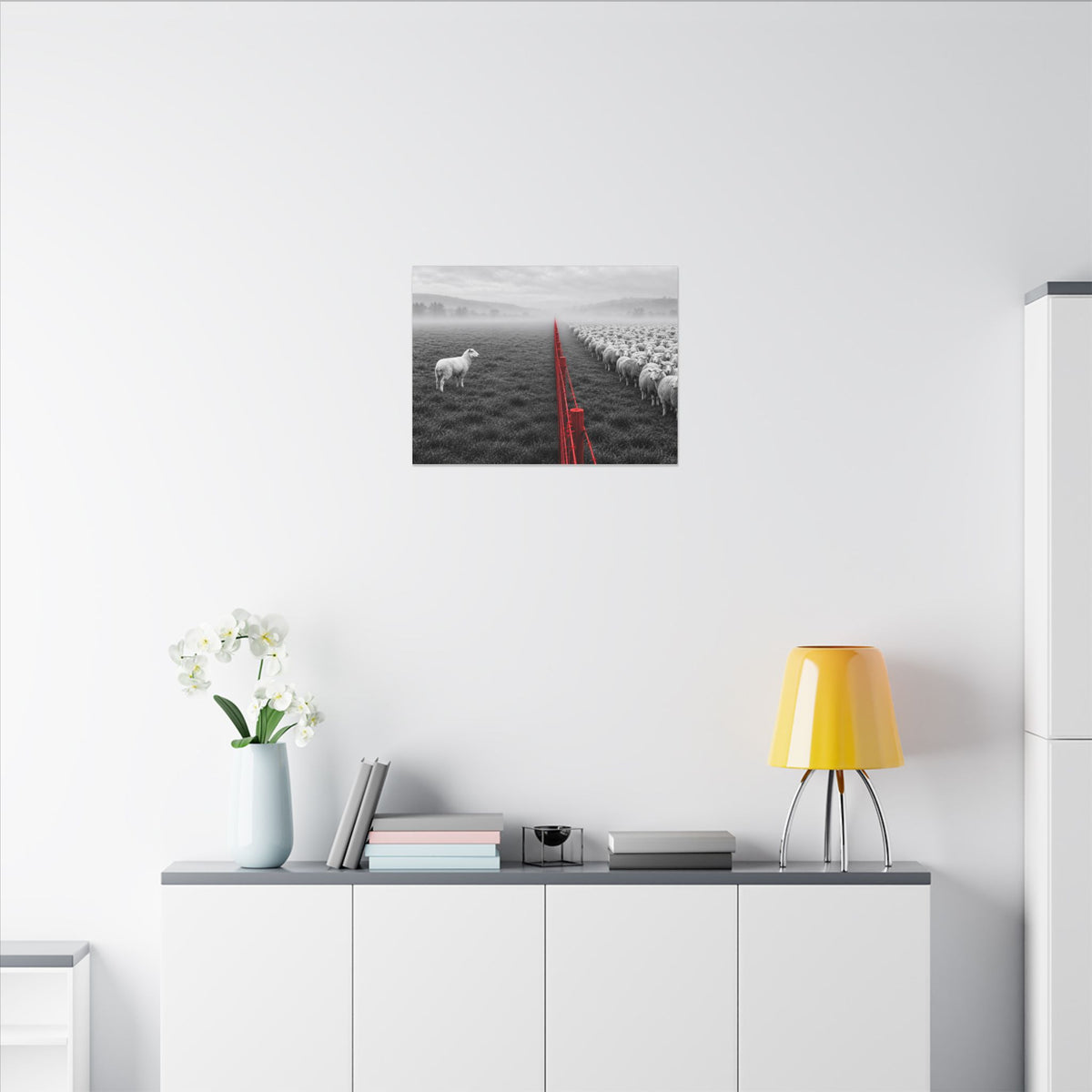 Lone Lamb - Black and White Wall Art | Canvas (Landscape)