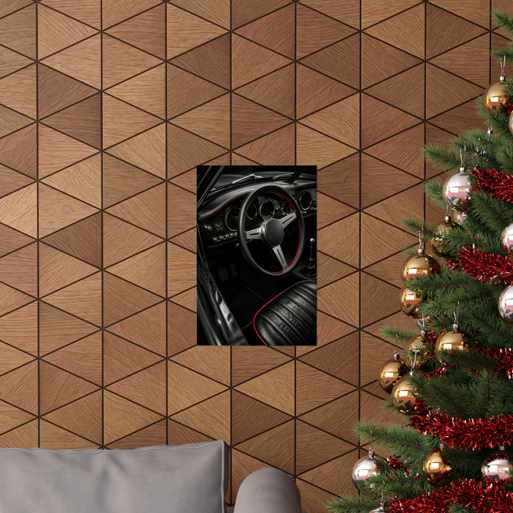 Red Stitch Cockpit - Classic Car Interior Wall Art | Matte Poster
